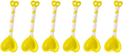 (6 Pieces) Heart-shaped Ceramic Spoons Eating Small Dessert (Light yellow)