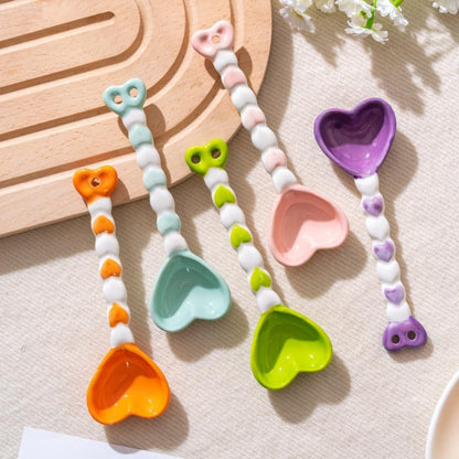 (6 Pieces) Heart-shaped Ceramic Spoons Eating Small Dessert (Light yellow)