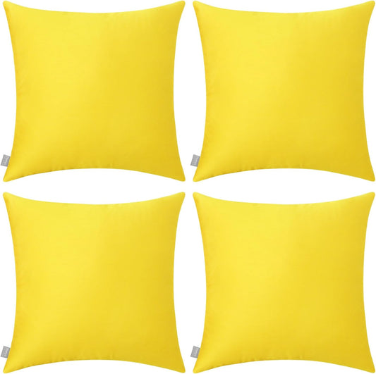 4-Pack 100% Cotton Comfortable Solid Decorative Throw Pillow Case, Square Cushion Cover Pillowcase Sublimation Blank Pillow Covers DIY Throw Pillowcase for Sofa(16x16 inch/ 40x40cm,Lemon Yellow)