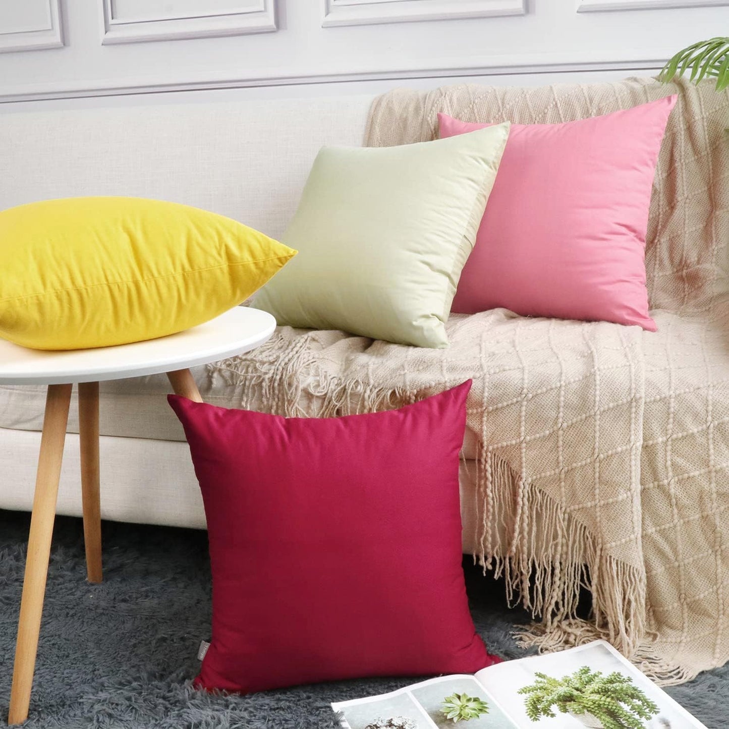 4-Pack 100% Cotton Comfortable Solid Decorative Throw Pillow Case, Square Cushion Cover Pillowcase Sublimation Blank Pillow Covers DIY Throw Pillowcase for Sofa(16x16 inch/ 40x40cm,Lemon Yellow)