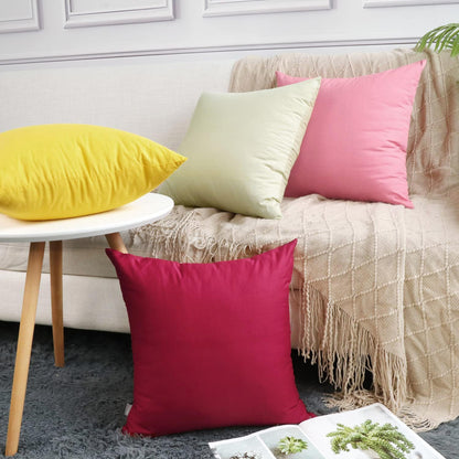 4-Pack 100% Cotton Comfortable Solid Decorative Throw Pillow Case, Square Cushion Cover Pillowcase Sublimation Blank Pillow Covers DIY Throw Pillowcase for Sofa(16x16 inch/ 40x40cm,Lemon Yellow)