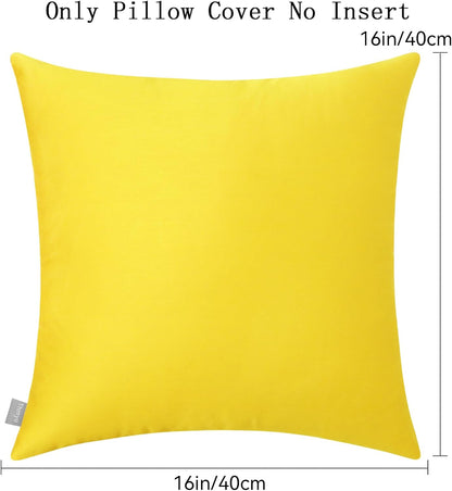 4-Pack 100% Cotton Comfortable Solid Decorative Throw Pillow Case, Square Cushion Cover Pillowcase Sublimation Blank Pillow Covers DIY Throw Pillowcase for Sofa(16x16 inch/ 40x40cm,Lemon Yellow)