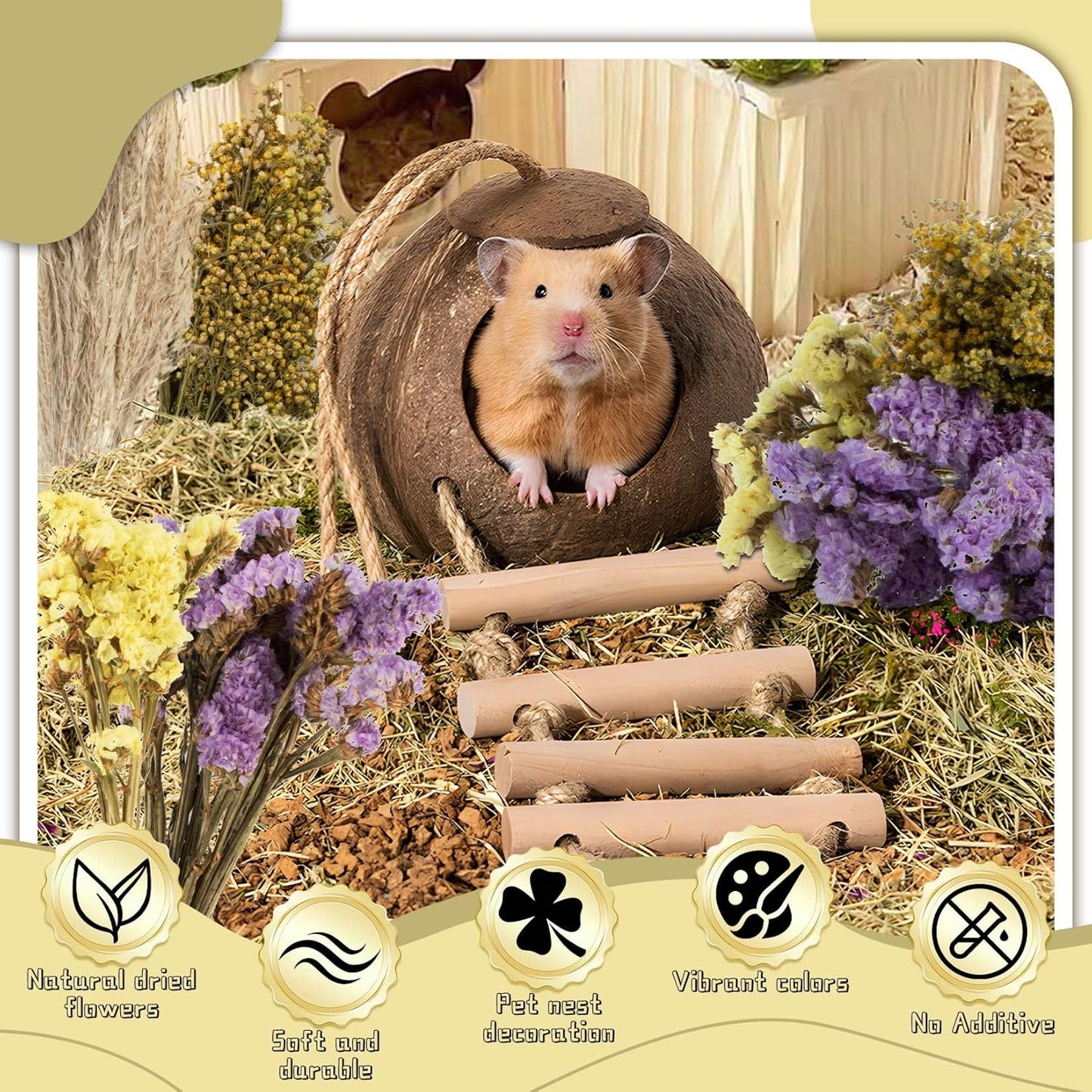 47 Pcs Hamster Sprays - Natural Dried Flower and Herb Forage Mix | Sprays for Hamster Cage Accessories, Habitat Decor & Enrichment for Syrian Dwarf Hamsters, Gerbils, Guinea Pigs, Small Pets