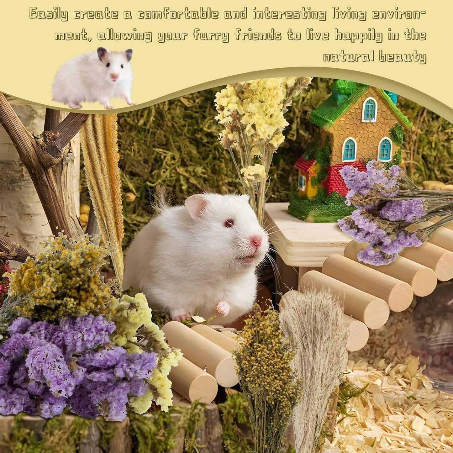 47 Pcs Hamster Sprays - Natural Dried Flower and Herb Forage Mix | Sprays for Hamster Cage Accessories, Habitat Decor & Enrichment for Syrian Dwarf Hamsters, Gerbils, Guinea Pigs, Small Pets