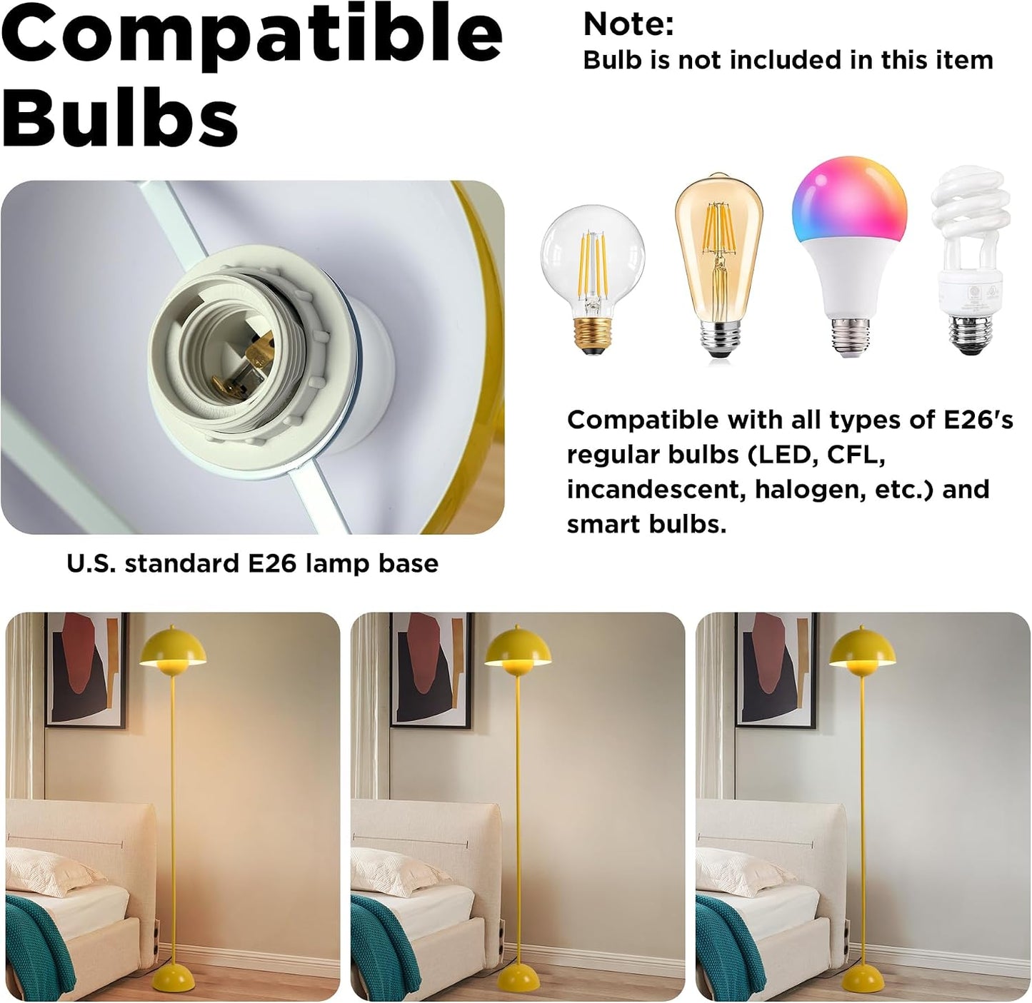 COSYLUX Modern Floor Lamp for Living Room, Industrial Tall Standing Lamp for Bedroom, Metal Shade Reflecting Light Reading Floor Lamp for Office, Nursery Room, Corner(Yellow)