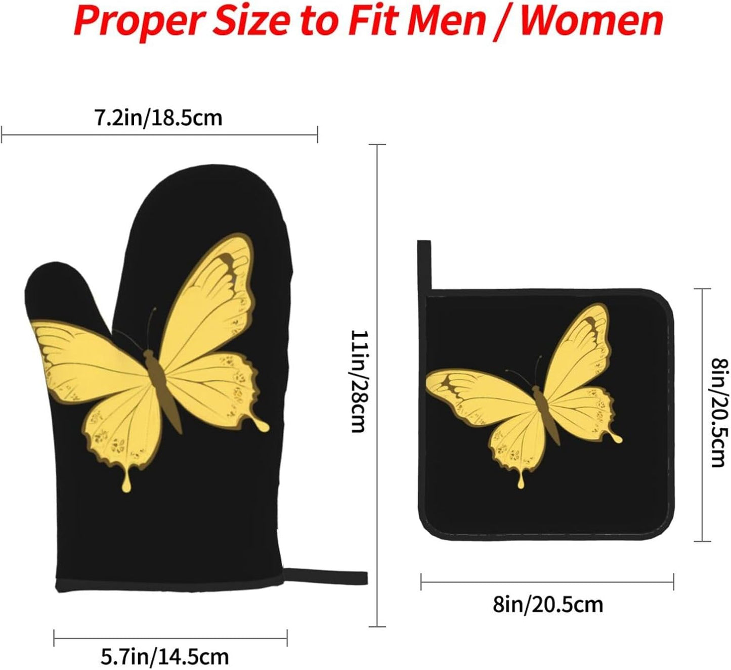 Light Yellow Pattern Butterfly Prints Kitchen Covers: Waterproof Oven Layers for Easy Cooking & Cleanup - 4 Piece Heat Shield Set