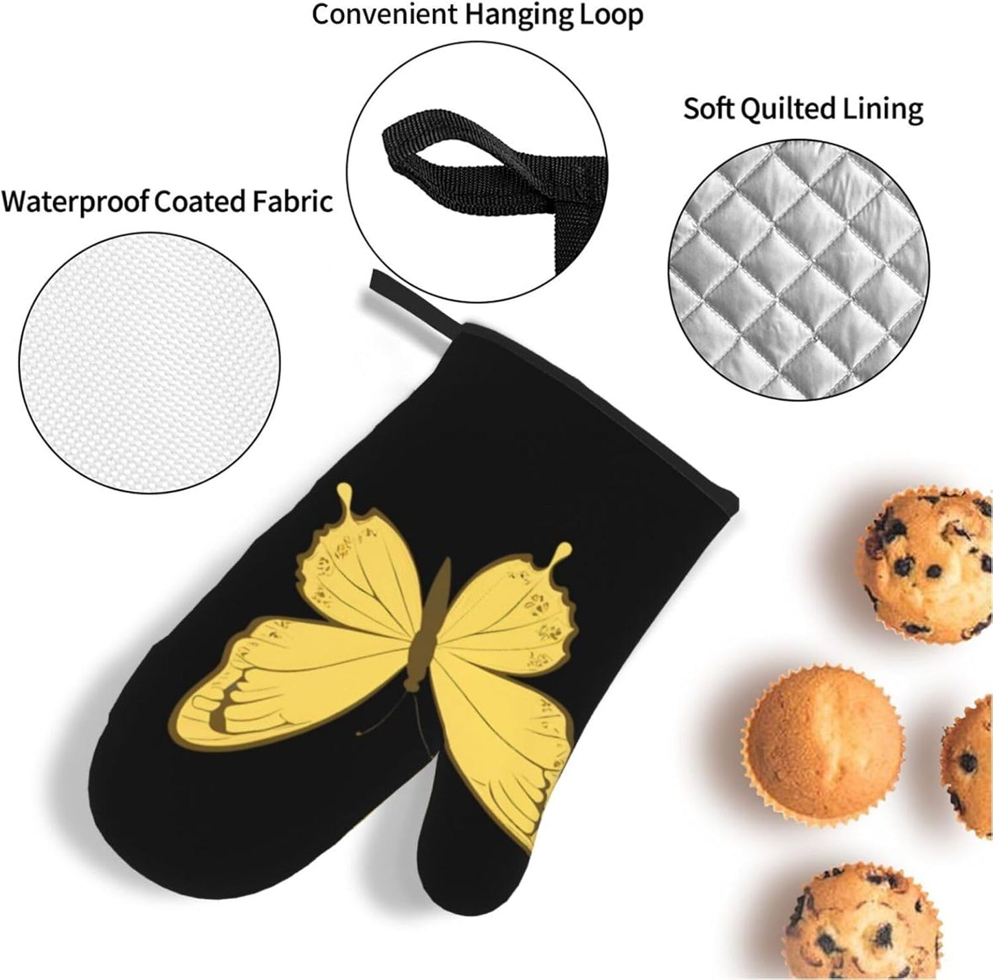 Light Yellow Pattern Butterfly Prints Kitchen Covers: Waterproof Oven Layers for Easy Cooking & Cleanup - 4 Piece Heat Shield Set