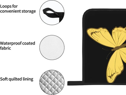Light Yellow Pattern Butterfly Prints Kitchen Covers: Waterproof Oven Layers for Easy Cooking & Cleanup - 4 Piece Heat Shield Set