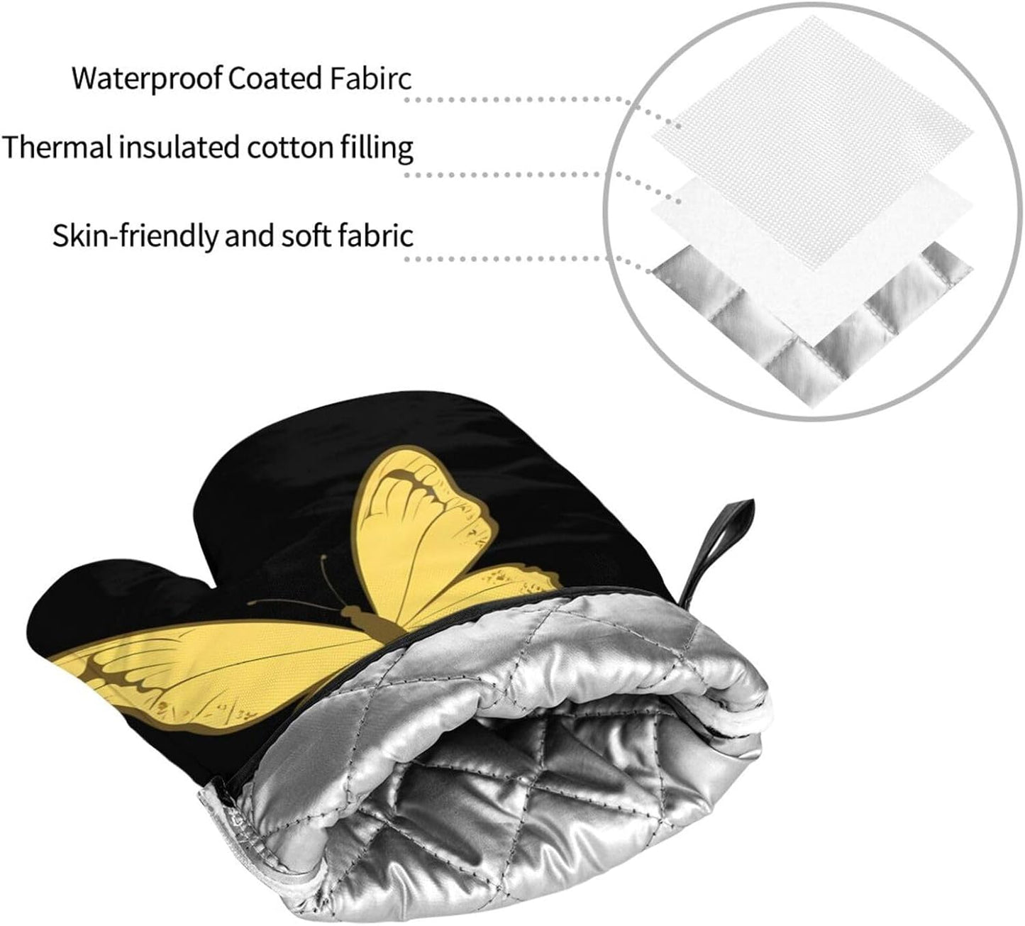Light Yellow Pattern Butterfly Prints Kitchen Covers: Waterproof Oven Layers for Easy Cooking & Cleanup - 4 Piece Heat Shield Set