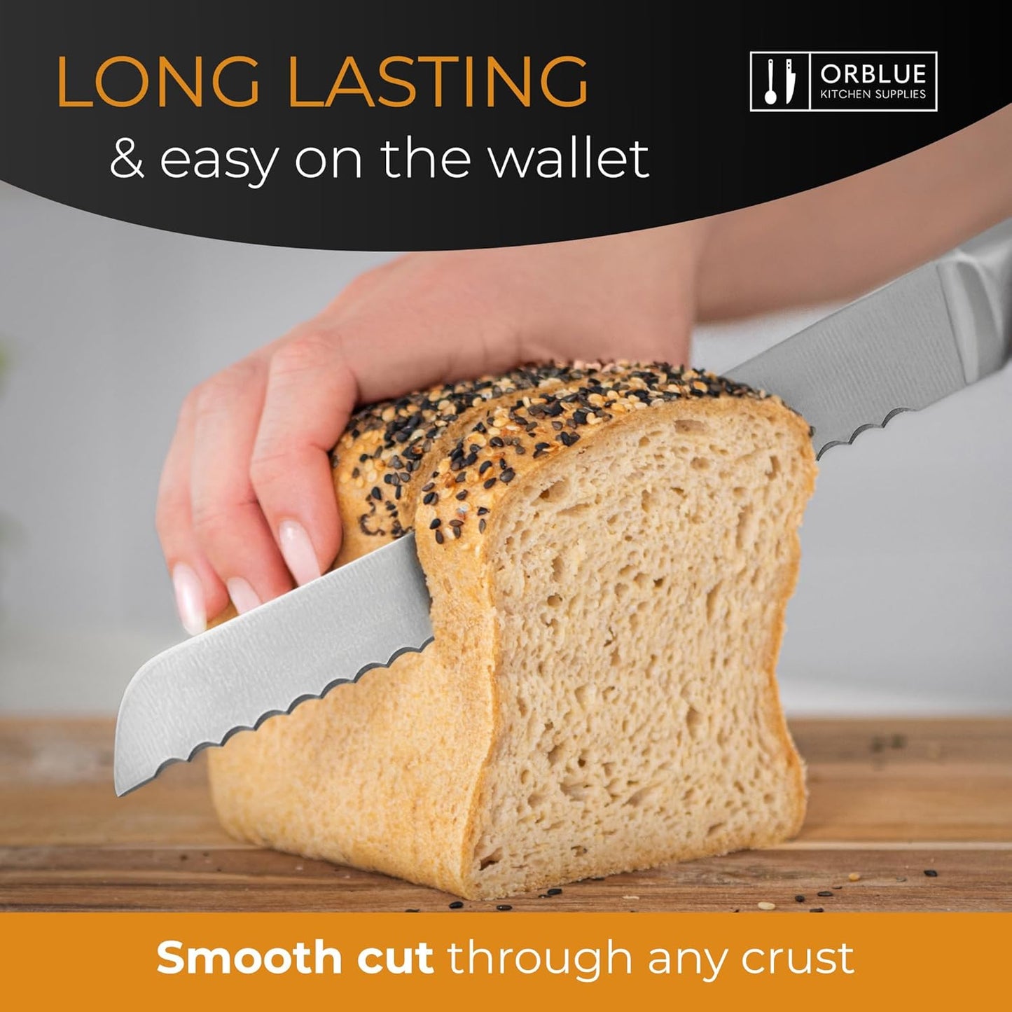 Serrated Bread Knife Ultra-Sharp Stainless Steel Professional Grade Bread Cutter - Cuts Thick Loaves Effortlessly - (8-Inch Blade with 5-Inch Handle), Yellow