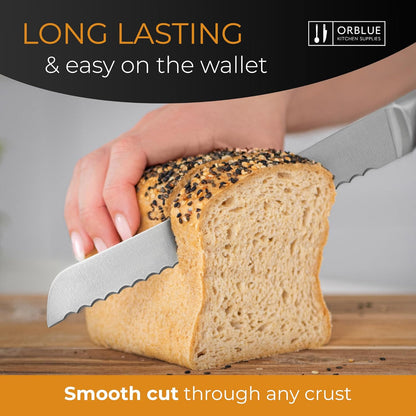 Serrated Bread Knife Ultra-Sharp Stainless Steel Professional Grade Bread Cutter - Cuts Thick Loaves Effortlessly - (8-Inch Blade with 5-Inch Handle), Yellow