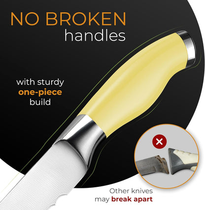 Serrated Bread Knife Ultra-Sharp Stainless Steel Professional Grade Bread Cutter - Cuts Thick Loaves Effortlessly - (8-Inch Blade with 5-Inch Handle), Yellow