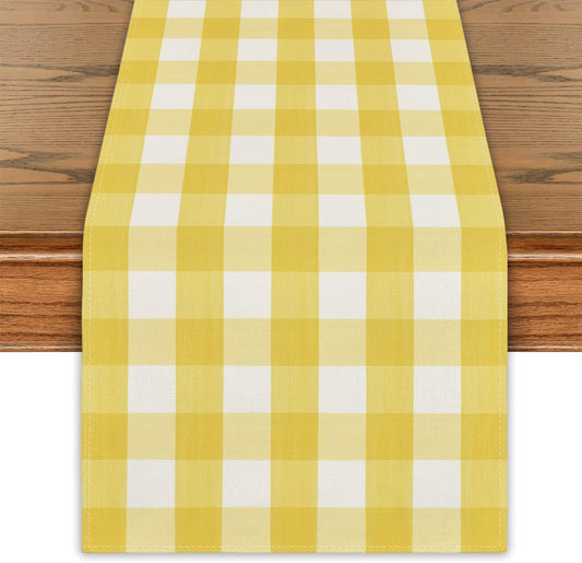 Watercolor Yellow Buffalo Checked Plaid Table Runner Spring Table Runner Summer Table Cover Yellow Gingham Table Cover Spring Summer Easter Decorations for Simple Life Home Party