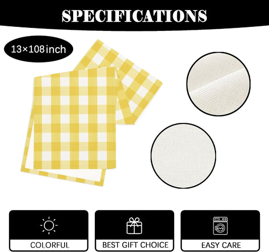 Watercolor Yellow Buffalo Checked Plaid Table Runner Spring Table Runner Summer Table Cover Yellow Gingham Table Cover Spring Summer Easter Decorations for Simple Life Home Party
