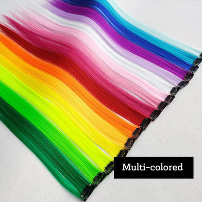 32Pcs Colored Hair Extensions 20Inch Straight Clip in on Hairpieces | Rainbow Party Highlights Synthetic Hairpiece(16 colors)