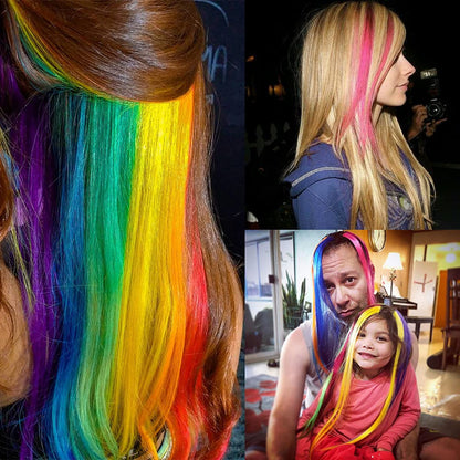 32Pcs Colored Hair Extensions 20Inch Straight Clip in on Hairpieces | Rainbow Party Highlights Synthetic Hairpiece(16 colors)