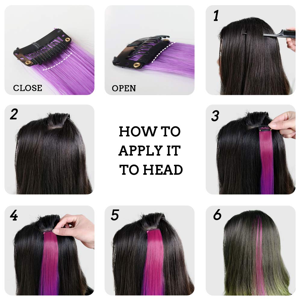 32Pcs Colored Hair Extensions 20Inch Straight Clip in on Hairpieces | Rainbow Party Highlights Synthetic Hairpiece(16 colors)