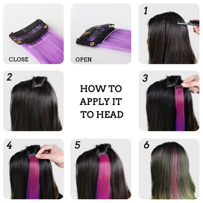 32Pcs Colored Hair Extensions 20Inch Straight Clip in on Hairpieces | Rainbow Party Highlights Synthetic Hairpiece(16 colors)