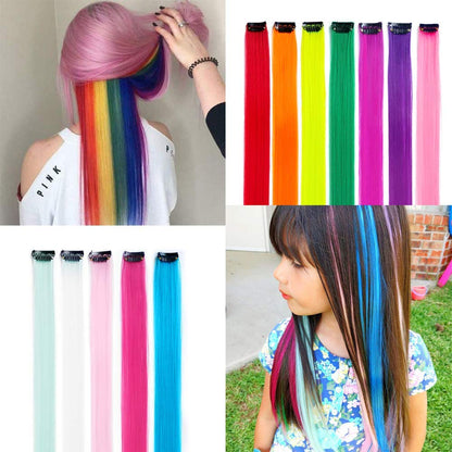 32Pcs Colored Hair Extensions 20Inch Straight Clip in on Hairpieces | Rainbow Party Highlights Synthetic Hairpiece(16 colors)