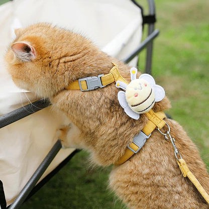 Cat Harness and Leash Set for Outdoor Travel Walking Escape Proof Soft Safe Adjustable Kitten Puppy Small Strap Kitty Cute Bee Wings Yellow S