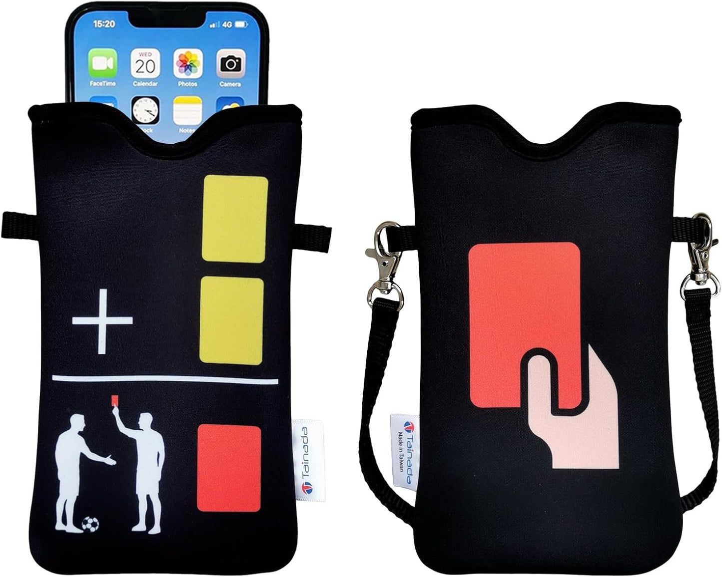 Funny Soccer Fan Gear: Neck Cell Phone Crossbody Pouch (Red Yellow Cards) | lightweight shockproof phone holder pocket carrier small case bag w/ detachable strap; Fits most phones in the market