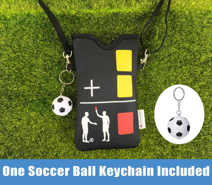 Funny Soccer Fan Gear: Neck Cell Phone Crossbody Pouch (Red Yellow Cards) | lightweight shockproof phone holder pocket carrier small case bag w/ detachable strap; Fits most phones in the market