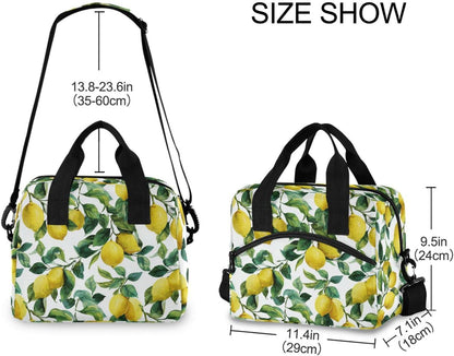 Lemon Lunch Box Summer Lime Leaves Lunch Bag Insulated Freezable Tropical Fruits Lunch Tote Kit Thermal Cooler for Office Picnic Travel Portable Reusable Handbag
