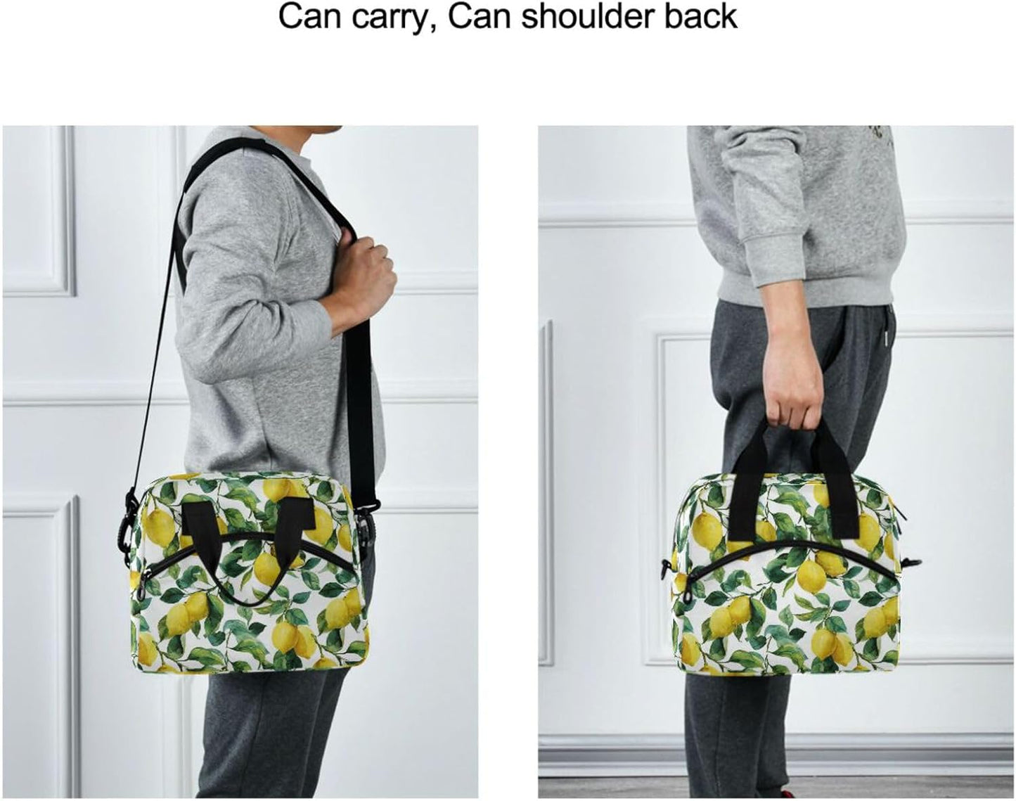 Lemon Lunch Box Summer Lime Leaves Lunch Bag Insulated Freezable Tropical Fruits Lunch Tote Kit Thermal Cooler for Office Picnic Travel Portable Reusable Handbag