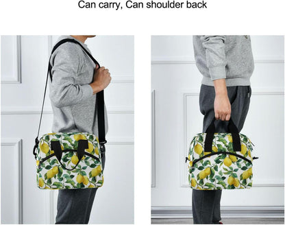 Lemon Lunch Box Summer Lime Leaves Lunch Bag Insulated Freezable Tropical Fruits Lunch Tote Kit Thermal Cooler for Office Picnic Travel Portable Reusable Handbag