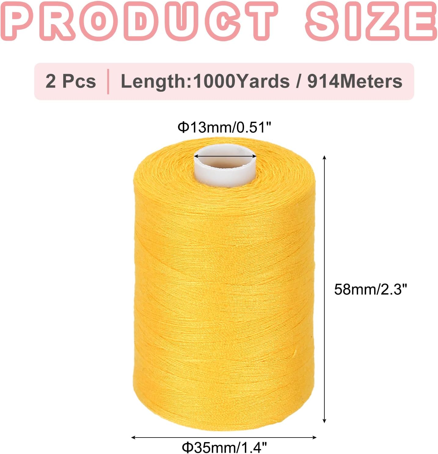 2 Spool Sewing Thread, Yellow #385 Polyester Thread Prewound Bobbins for Sewing Machine Hand Stitching Quilting Emergency DIY Projects, 1000 Yards/Spool