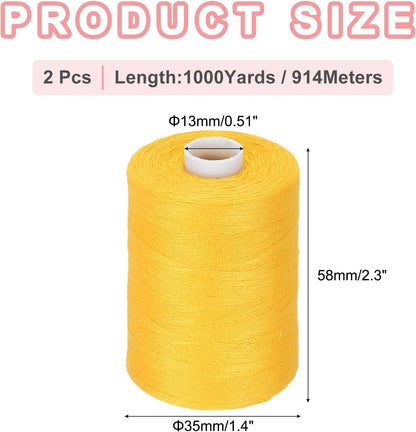 2 Spool Sewing Thread, Yellow #385 Polyester Thread Prewound Bobbins for Sewing Machine Hand Stitching Quilting Emergency DIY Projects, 1000 Yards/Spool
