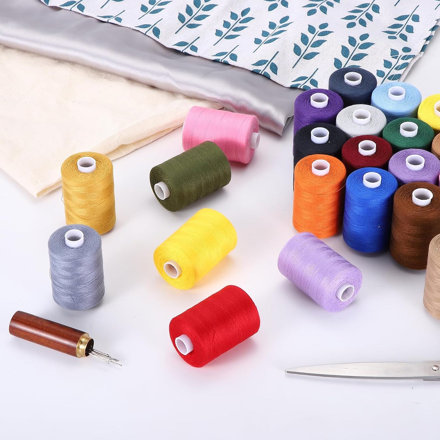 2 Spool Sewing Thread, Yellow #385 Polyester Thread Prewound Bobbins for Sewing Machine Hand Stitching Quilting Emergency DIY Projects, 1000 Yards/Spool