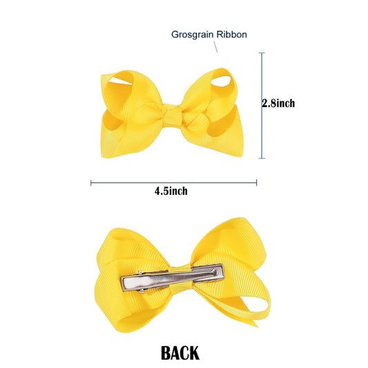 4.5" Alligator Hair Clips with Grosgrain Ribbon Bows - Solid Color Hair Accessories for Toddlers, Kids (Yellow)