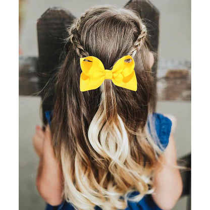 4.5" Alligator Hair Clips with Grosgrain Ribbon Bows - Solid Color Hair Accessories for Toddlers, Kids (Yellow)