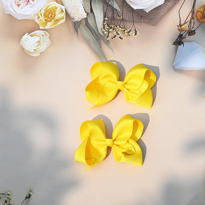 4.5" Alligator Hair Clips with Grosgrain Ribbon Bows - Solid Color Hair Accessories for Toddlers, Kids (Yellow)