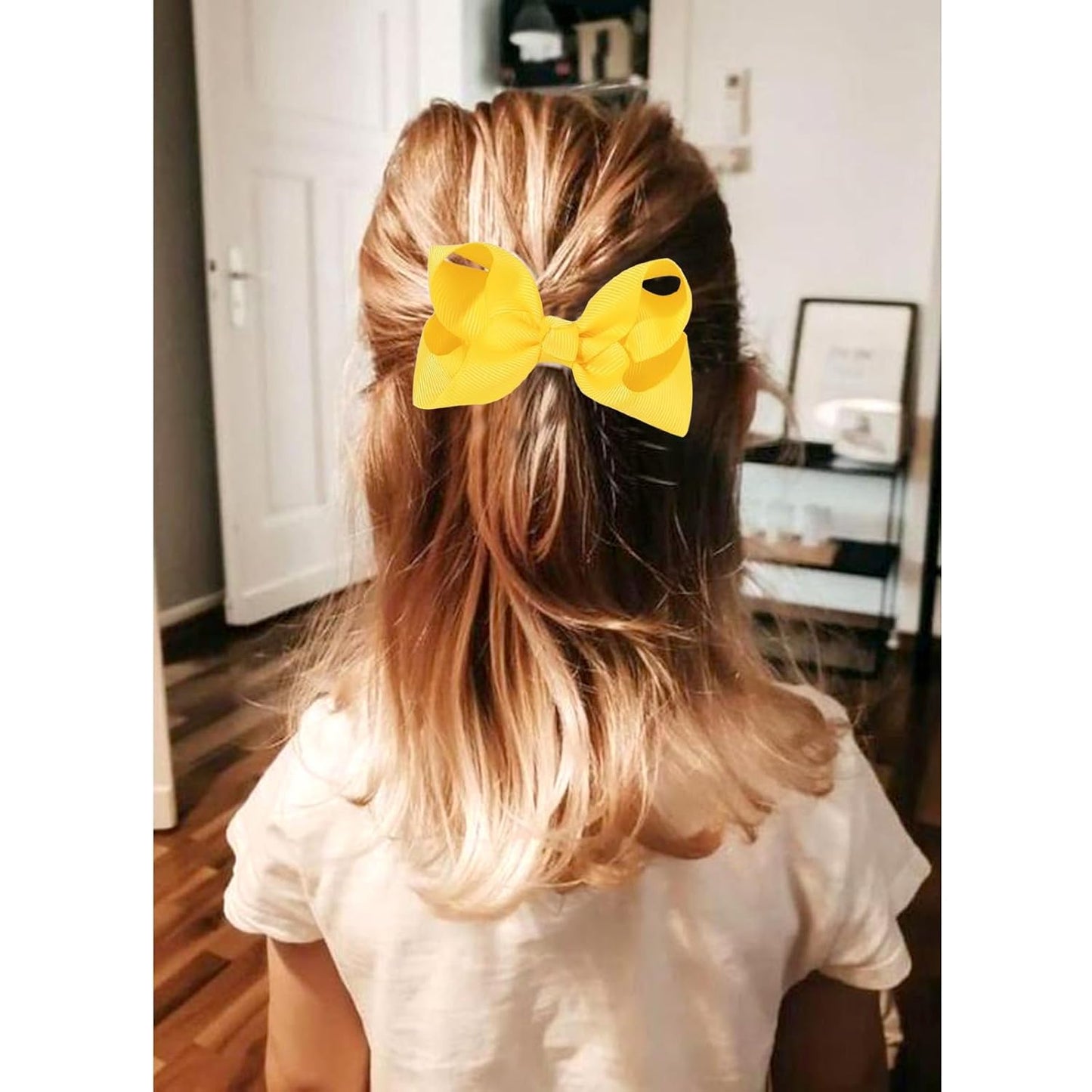 4.5" Alligator Hair Clips with Grosgrain Ribbon Bows - Solid Color Hair Accessories for Toddlers, Kids (Yellow)