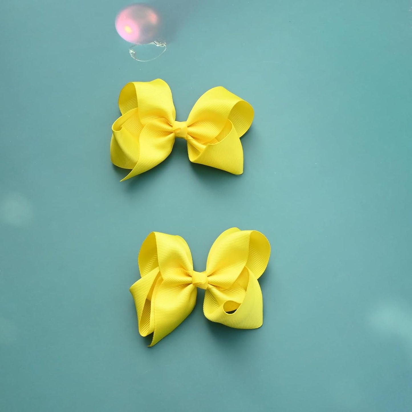 4.5" Alligator Hair Clips with Grosgrain Ribbon Bows - Solid Color Hair Accessories for Toddlers, Kids (Yellow)