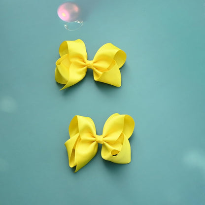 4.5" Alligator Hair Clips with Grosgrain Ribbon Bows - Solid Color Hair Accessories for Toddlers, Kids (Yellow)