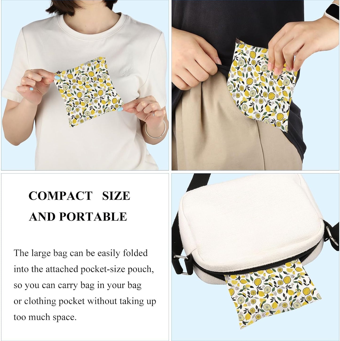 Lemon Lover Gift Lemon Design Folding Reusable Grocery Bag Botanical fan Shopping Bag Who Loves Lem-on Slice Gift