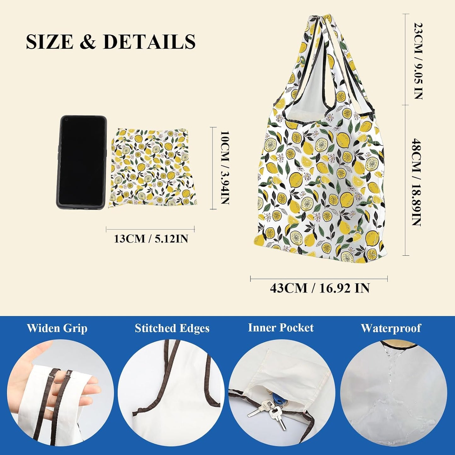 Lemon Lover Gift Lemon Design Folding Reusable Grocery Bag Botanical fan Shopping Bag Who Loves Lem-on Slice Gift