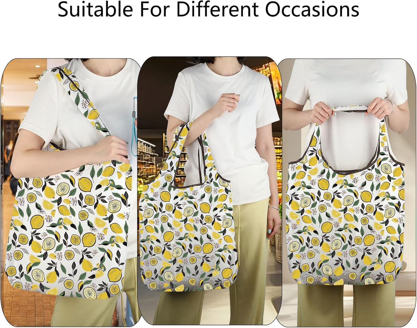 Lemon Lover Gift Lemon Design Folding Reusable Grocery Bag Botanical fan Shopping Bag Who Loves Lem-on Slice Gift