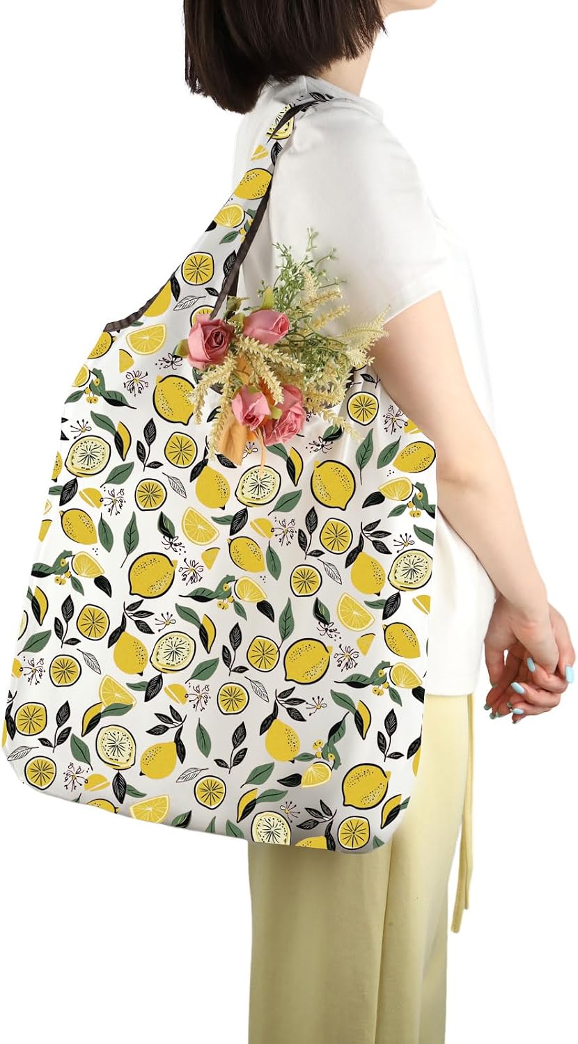 Lemon Lover Gift Lemon Design Folding Reusable Grocery Bag Botanical fan Shopping Bag Who Loves Lem-on Slice Gift