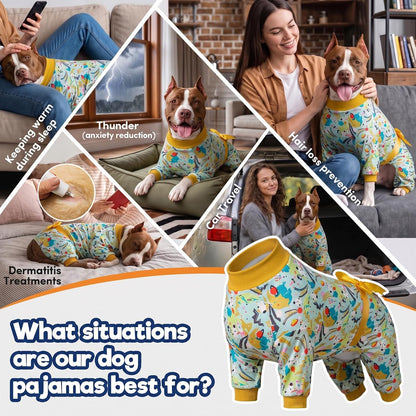 Pajamas for Large Dogs, Mint Outer Space Print, Wound Care and Post Surgery Onesie, UV Protection Fabric, Pet Anxiety Relief Shirt, Pet PJ's, Pitbull Clothes, Yellow M
