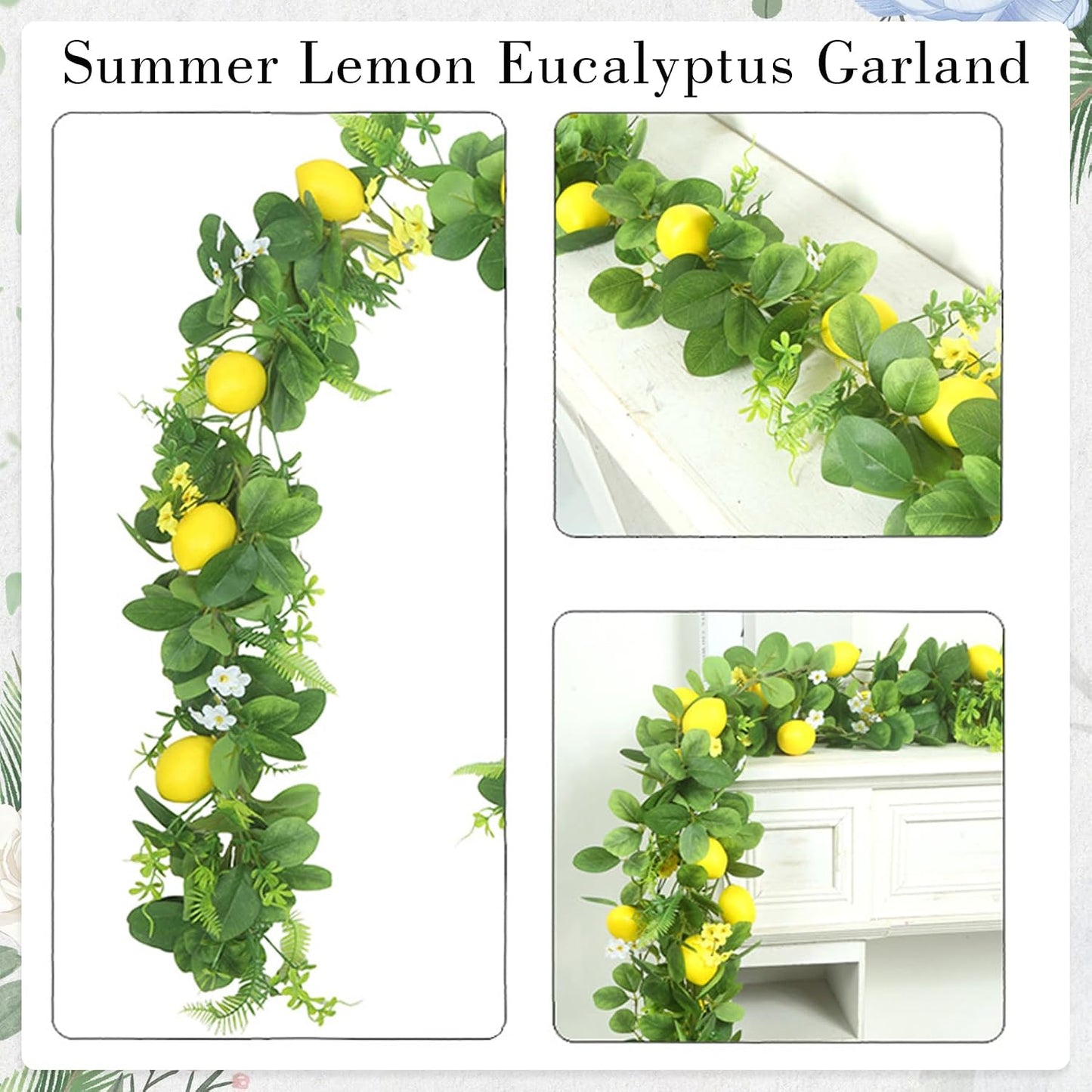 Main Squeeze Bridal Shower Decorations - Artificial Lemon Garland with Greenery, Faux Eucalyptus Lemon Garland for Bridal Shower Wedding Table Party Home Decoration Mantel Arch Backdrop