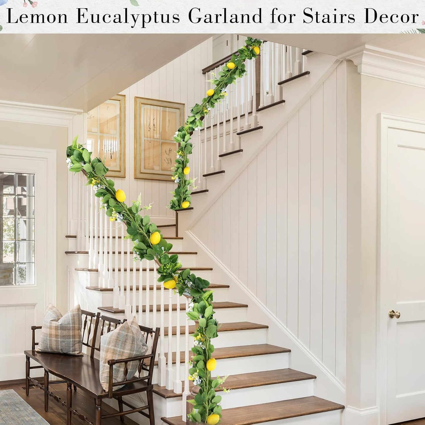 Main Squeeze Bridal Shower Decorations - Artificial Lemon Garland with Greenery, Faux Eucalyptus Lemon Garland for Bridal Shower Wedding Table Party Home Decoration Mantel Arch Backdrop
