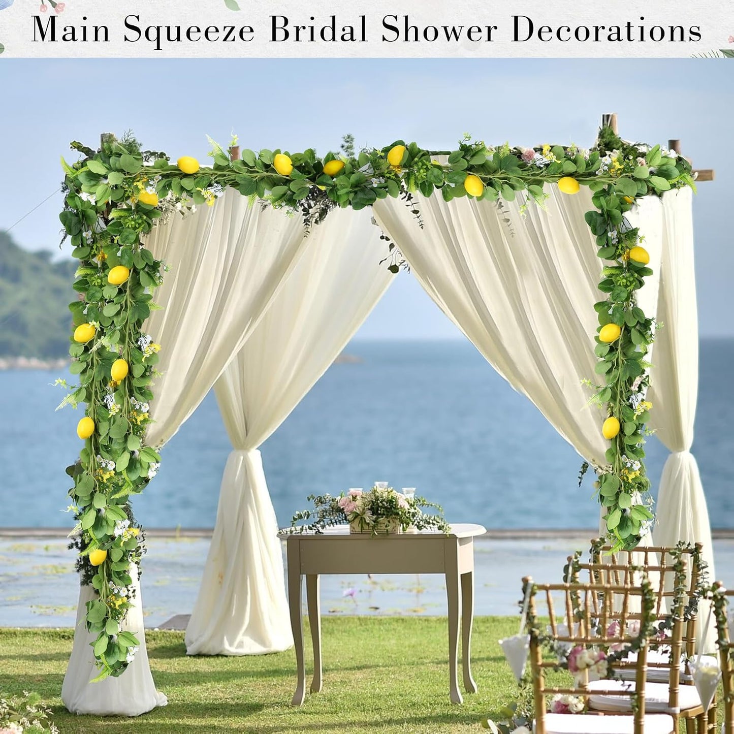 Main Squeeze Bridal Shower Decorations - Artificial Lemon Garland with Greenery, Faux Eucalyptus Lemon Garland for Bridal Shower Wedding Table Party Home Decoration Mantel Arch Backdrop