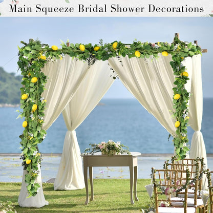 Main Squeeze Bridal Shower Decorations - Artificial Lemon Garland with Greenery, Faux Eucalyptus Lemon Garland for Bridal Shower Wedding Table Party Home Decoration Mantel Arch Backdrop