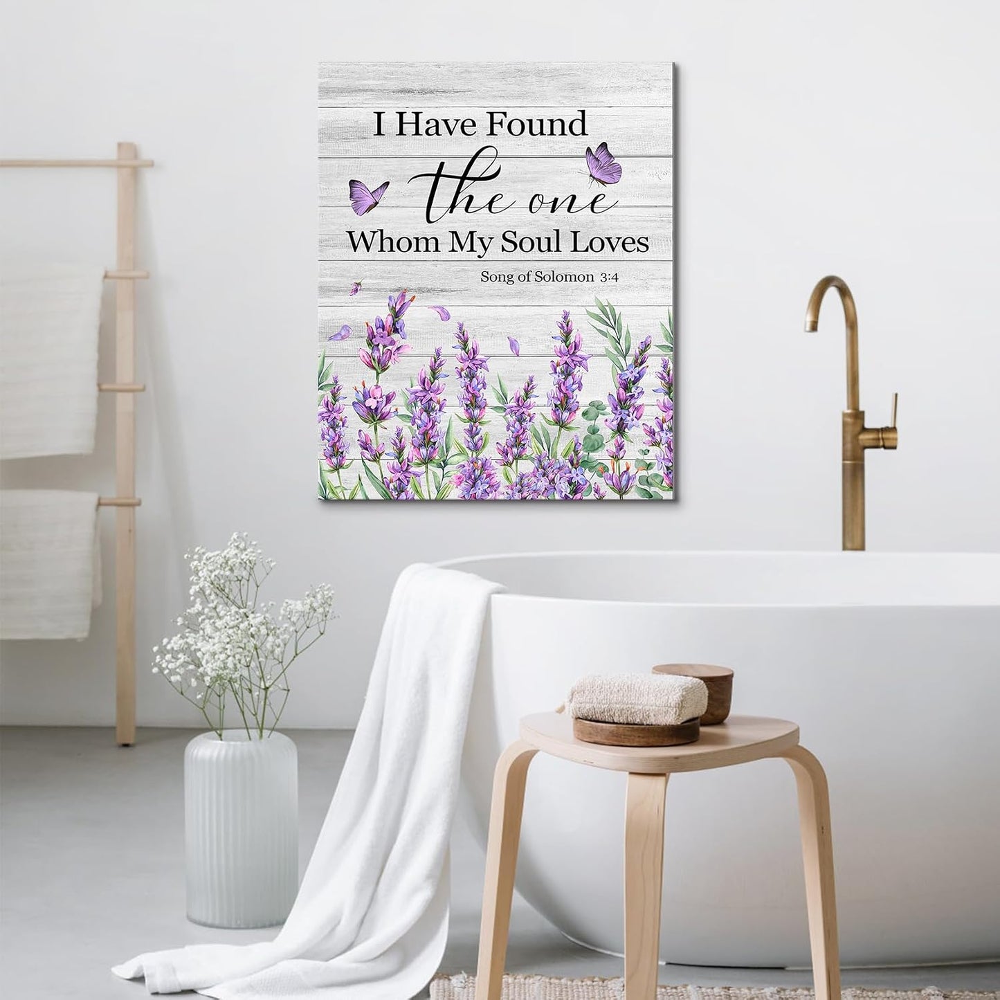 Blue and Yellow Floral Framed Canvas Wall Art, 16L X 12W inch | Rustic Wildflower Green Leaf Butterfly Flower Pictures Wall Decor Living Room Bedroom Bathroom Wall Art Ready to Hang