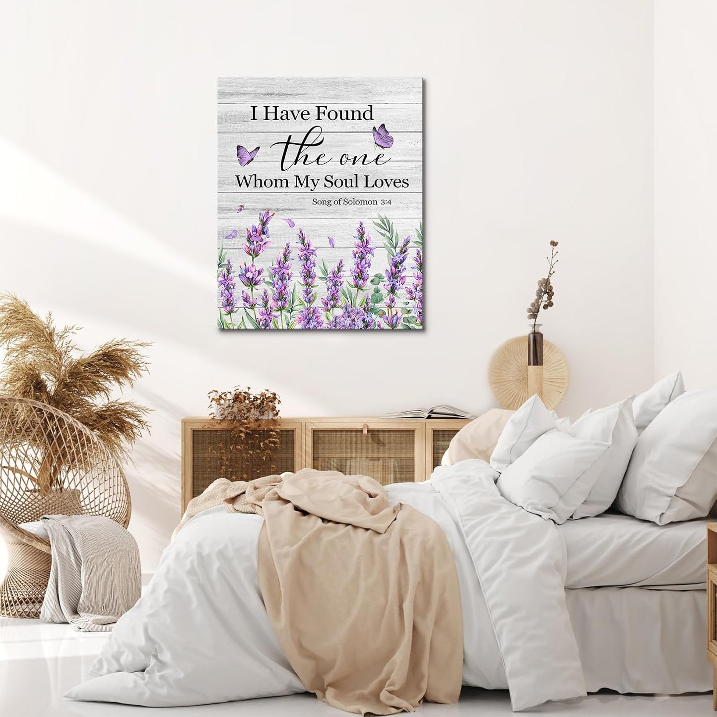 Blue and Yellow Floral Framed Canvas Wall Art, 16L X 12W inch | Rustic Wildflower Green Leaf Butterfly Flower Pictures Wall Decor Living Room Bedroom Bathroom Wall Art Ready to Hang
