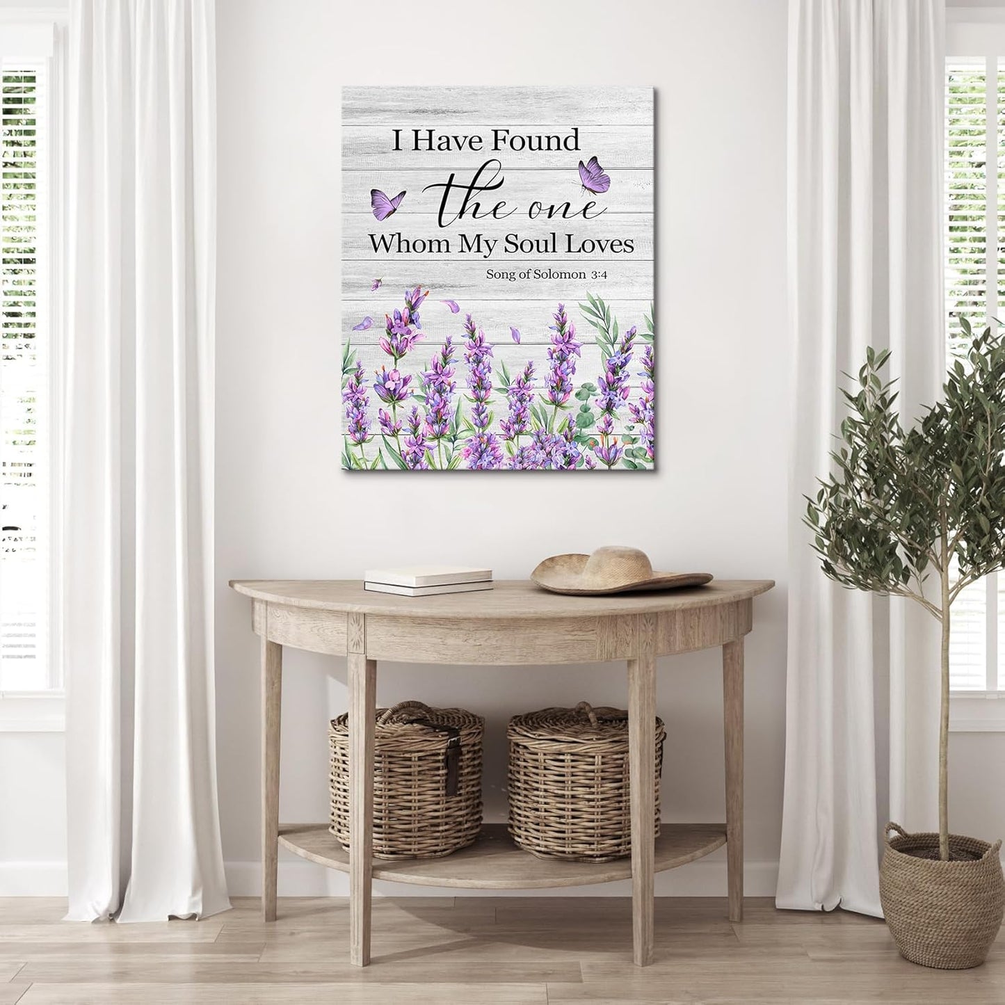 Blue and Yellow Floral Framed Canvas Wall Art, 16L X 12W inch | Rustic Wildflower Green Leaf Butterfly Flower Pictures Wall Decor Living Room Bedroom Bathroom Wall Art Ready to Hang